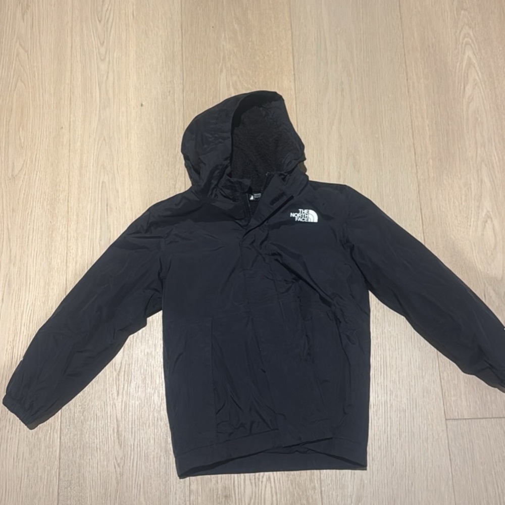 The North Face Kids Black fleece lined Hooded Raincoat